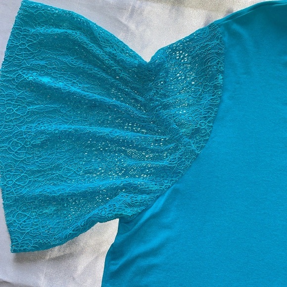 NWT Life Style Woman Turquoise Blue Lace Bell Sleeve Top Size 1X - Picture 6 of 15